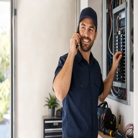 Electrician speaking with a customer