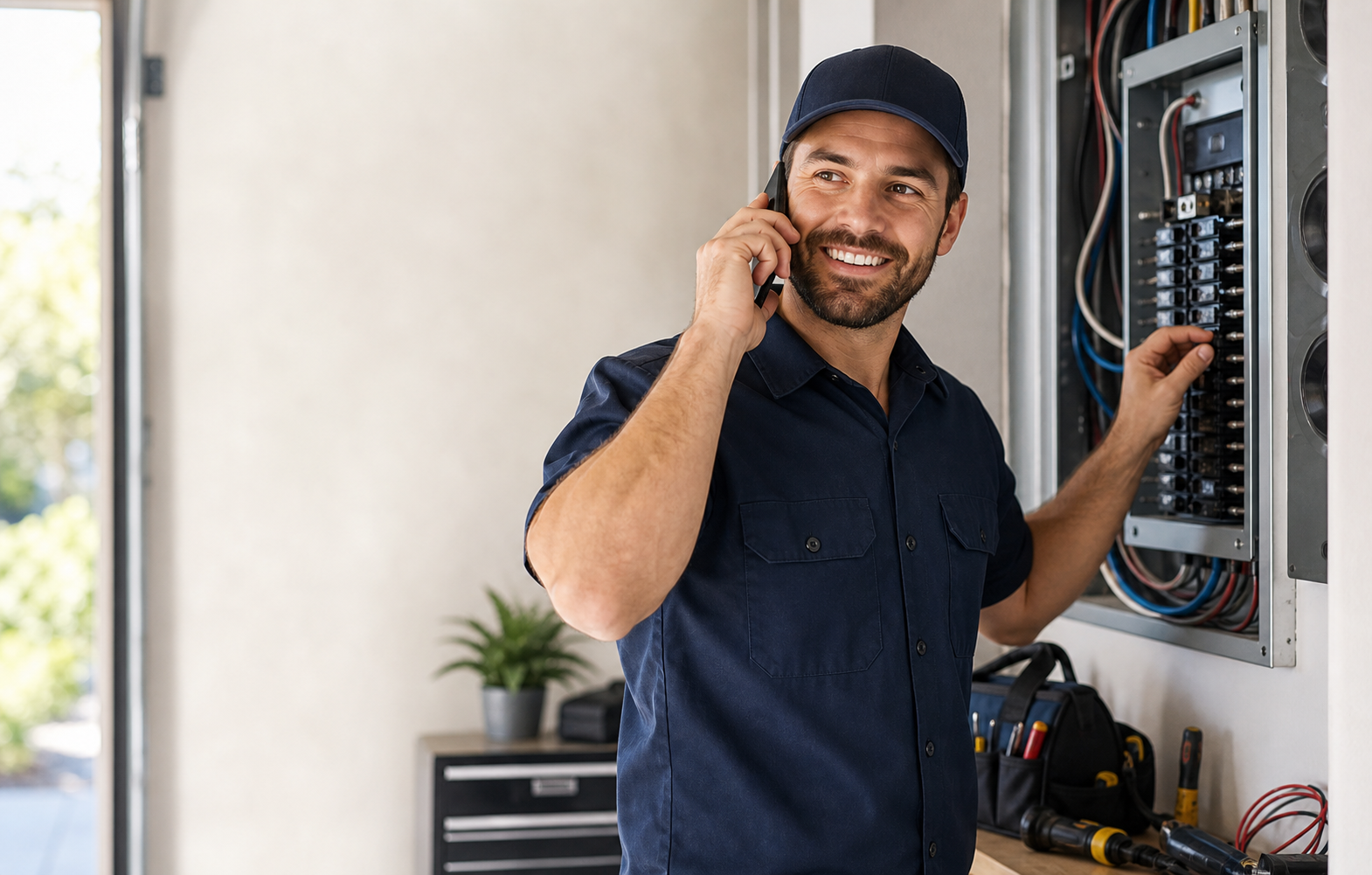 Service Technician checking lead